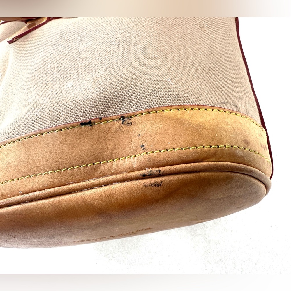 Dooney Bourke Vintage Brown Cotton Small Bucket Shoulder Bag Brown Leather Trim - Picture 11 of 12